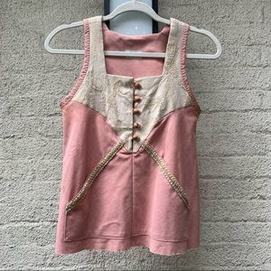 Vintage Pink A-line Embroidered Yoke Tank
